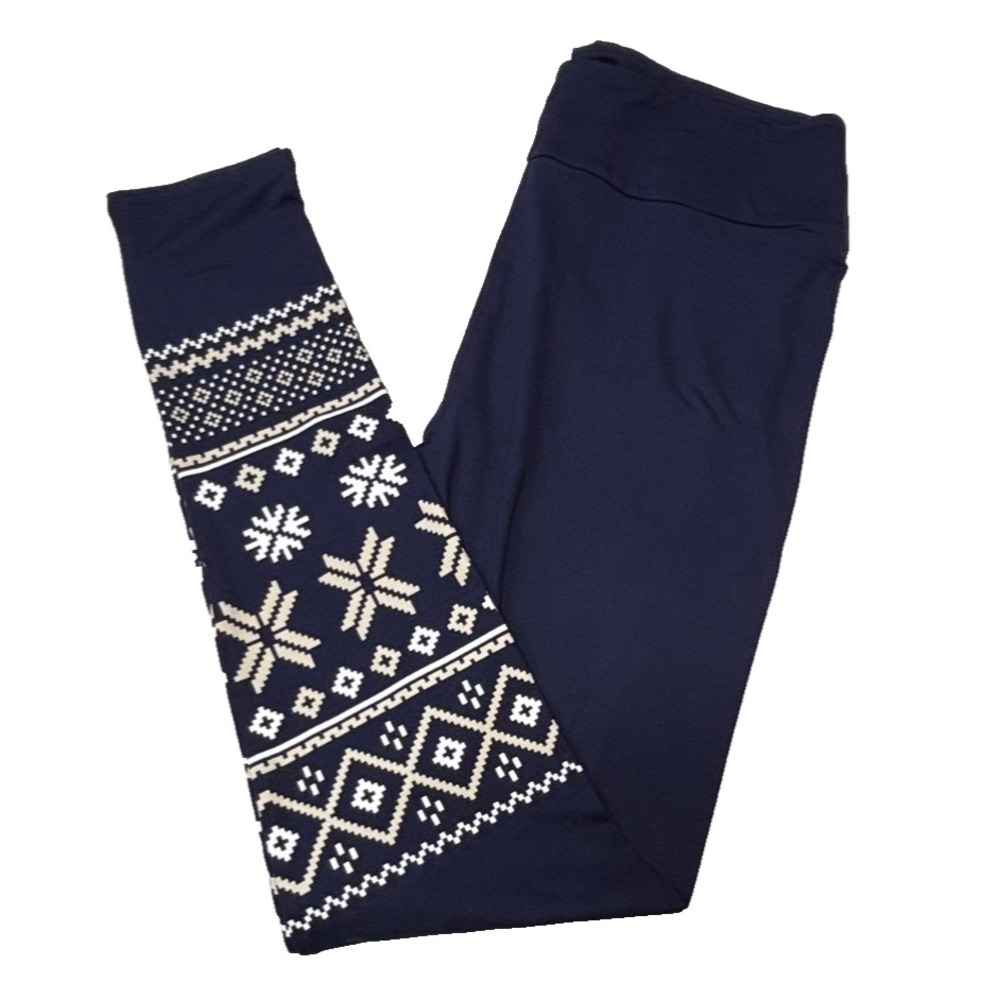 LuLaRoe Womens Leggings Size TC2 Blue Snowflakes Christmas Dipped‎ 2025 Plus NWT